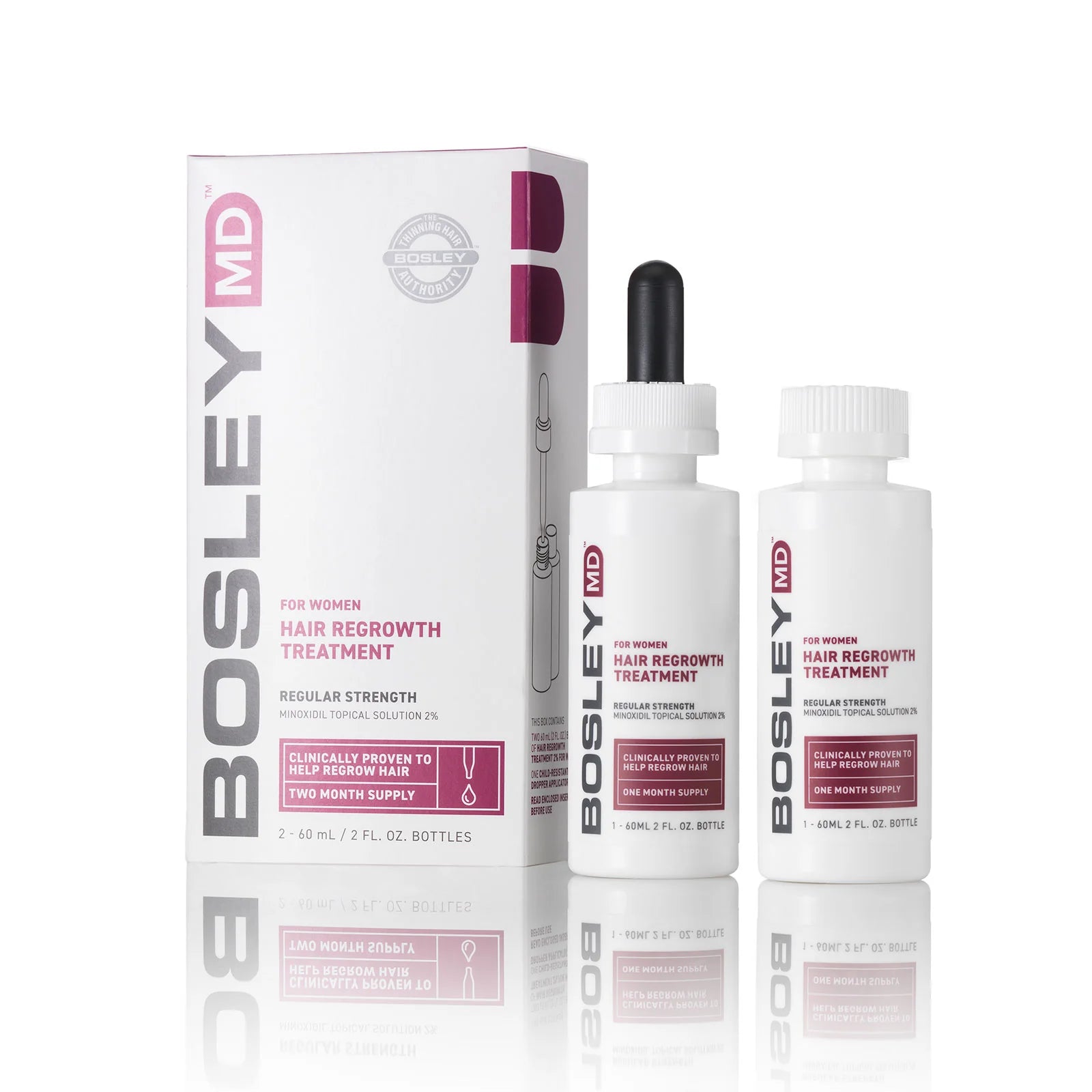 Bosley MD Women's Hair Regrowth Treatment 2 % Dropper x 2, 2-oz - Reverse Generation Established in 2008